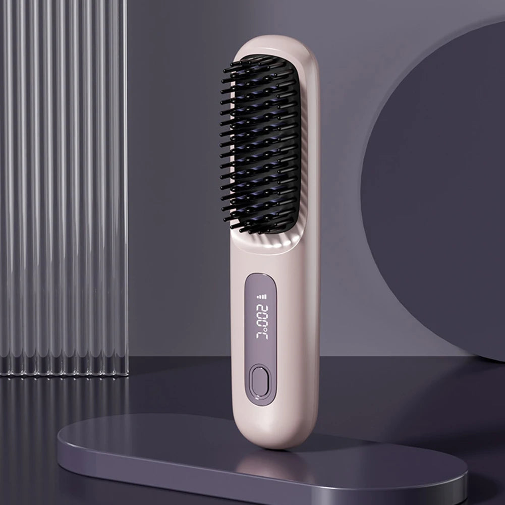 Hair Straightener Brush USB Rechargeable Cordless Negative Ions Hot Brush Electric Fluffy Curly Hair Styling Detangling Comb