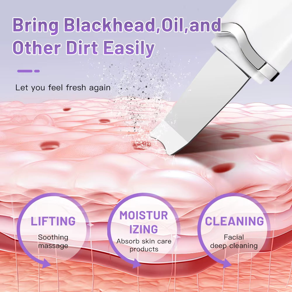 Electric Ultrasonic Skin Scrubber Vibration Face Spatula Peeling Blackhead Remover Facial Lifting Cleansing Ultrasonic Skin Care